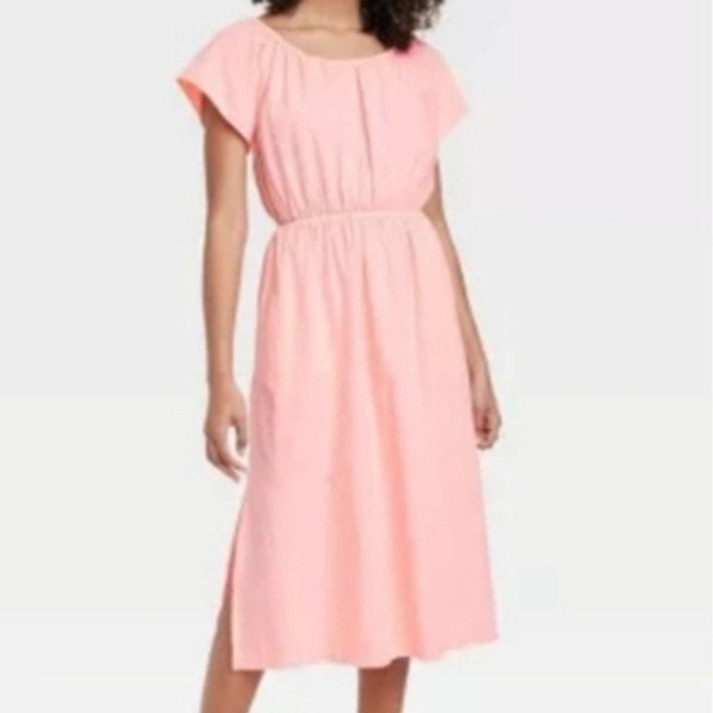 NWT Universal Thread Womens XXL Neon Coral Pink Cotton Midi Dress Back Cutout